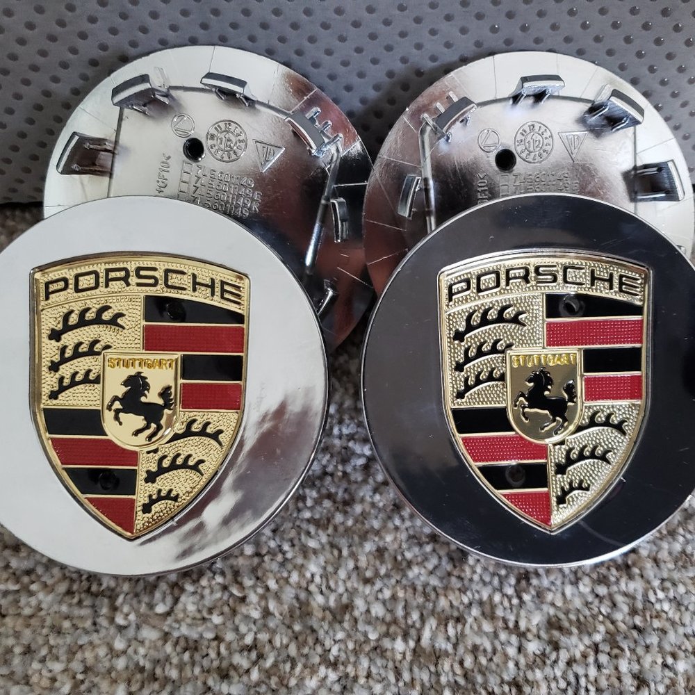 76mm Chrome center caps, fits Cayenna Carrera Porsche 911 rims, set of 4